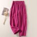 Muslim Cotton And Linen Casual Nine Point Pants Elastic Waist Loose Literary Wide Leg Pants For Women_ecoleips.com