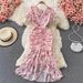 Summer French Retro Style Chiffon Floral Dress for Women Gentle Ruffled V Neck Fishtail Bodycon Fashion Gift_ecoleips.com
