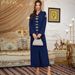 Ba302 Navy Blue Handcrafted Diamond Adorned Hooded Long Dress Abaya Women's Robe_ecoleips.com