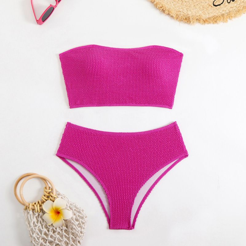 Women's Sexy Solid Color Bikini Set - Strapless Halter Top & High-Cut Bottoms - Premium Quick-Dry Fabric (S/M/L/XL)_ecoleips.com