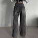 Black And Gray Vintage Wide-Leg Jeans For Women, Autumn New Design, High-Waisted, Slimming, Washed, Floor-Length Pants_ecoleips.com