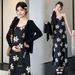 Autumn New Korean Fashion Satin Strap Printed Two-Piece Maternity Dress_ecoleips.com