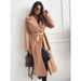 Simple Solid Color Long-sleeved Lapel Straps Woolen Double-breasted Jacket_ecoleips.com