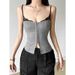 American Style Design Gray Patchwork Camisole Women, New Slim Fit Slimming Inner Wear For Autumn And Winter, Niche Top_ecoleips.com