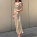 French Acetate Silk Satin Swing Collar Suspender With Summer Drape, Waist Bag And Hip Skirt, Socialite Fish Tail Long_ecoleips.com