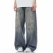 Unisex Distressed Washed Wide-Leg Jeans – Oversized Streetwear Denim Pants With Splatter Paint Effect_ecoleips.com
