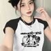 American-sty Spicy Girl Patchwork Short T-shirt With Cute Cat Print, Casual Summer Slim-fit Round-neck Ins Top_ecoleips.com