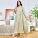 Women's Abaya Muslim Ethnic Robe V Neck Beaded Long Sleeved Banquet Evening Dress_ecoleips.com