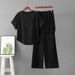 Women's Elegant Two Piece Set Solid Color Knitted Short Sleeve Top And Lace Casual Pants Spring Summer Outfit_ecoleips.com