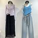 Waffle Texture Soft Tencel Cotton Jeans Women, Slimming And Versatile, Narrow Fit, Light Blue, Floor-length Straight_ecoleips.com