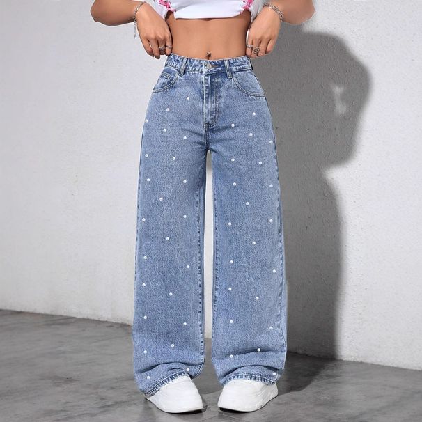 Cross-border European And American Bestseller, Ins-style Pearl Straight Loose Versatile Wide-leg Long Pants,_ecoleips.com