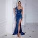 2025 New Cross-Border Foreign Trade Fashion Off-Shoulder Slit Long Sexy Evening Gown Solid Color Dress_ecoleips.com