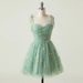 Women's Clothing Beach Birthday Short Celebrity Floral Green Suspender Dress_ecoleips.com