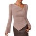 Women's Asymmetrical Neck T-Shirt Slim Fit Top Autumn Winter New Style Clothing_ecoleips.com