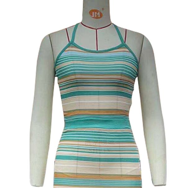 Women's Clothing Knitted Slit Sexy Long Skirt Half Skirt Lace Up Halter Neck Striped Top Two Piece Suit_ecoleips.com