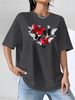 European And American Cross-border Foreign Trade Clothing Butterfly Print Round Neck Printed Women's Short-sleeve_ecoleips.com