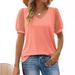 2026 Summer New Cross-Border European And American Clothing Women's T-Shirt Solid Color V-Neck Simple Mesh Puff_ecoleips.com