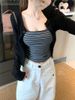 Korean-style Button-striped Camisole Cardigan Set, Autumn Version, Short Slim-fit Long-sleeve Top Two-piece Set_ecoleips.com
