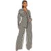 Aria Basics Aria Basics Cross-border Foreign Trade Women's Two-piece Set: European American Fashion Casual Home Outing Striped Button-up Shirt_ecoleips.com