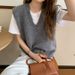 Women's Oversized V-Neck Knit Vest – Chunky Cable Cardigan, Casual Layering Piece For Spring & Fall_ecoleips.com