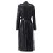 New Women's Trendy PU Leather Long Coat Double Breasted Belted Waist Trench Coat In Stock_ecoleips.com
