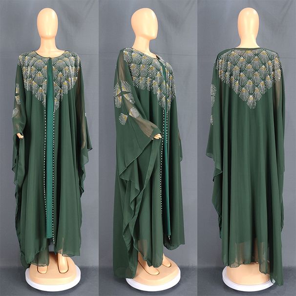 Women's Clothing Chiffon Heavy Hot Diamond Beaded Robe Muslim Large Size Dress_ecoleips.com