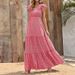 2026 Summer Bohemian V-Neck High-Waist Printed Vacation Long Dress With Floral Patchwork For Women_ecoleips.com