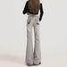 High-waisted, Frayed, Low-rise, Slightly Flared Jeans For Tall Women, Spring/summer, With Raw Edges Embroidery, Slim-fit_ecoleips.com