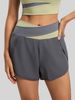 K Color Blocked Women's Running, Fitness, Breathable Side Pockets, Anti Glare, Fake Two-piece Yoga Sports Shorts_ecoleips.com