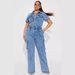Women's Clothing Tight Waist Slim Elastic Fried Flower Washed Denim Jumpsuit Jumpsuit Flared Pants_ecoleips.com
