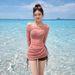 Polka Dot Off-Shoulder Bikini Three-Piece Set Slimming Resort Style Chiffon Hot Spring Vacation Sexy Two-Piece Swimsuit_ecoleips.com