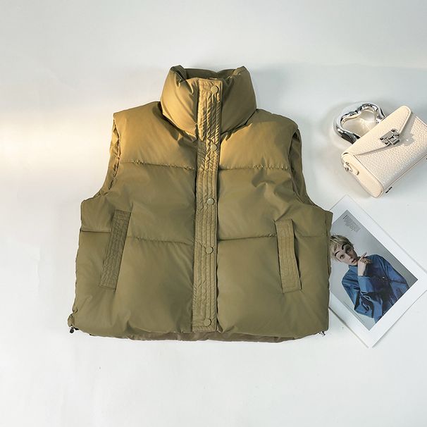 Women's Clothing Quilted Sleeveless Vest – Short Puffer Gilet With Stand Collar, Lightweight & Stylish For Layering_ecoleips.com