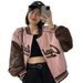 2025 New American Retro Style Beige-Blue Color-Block Short Baseball For Women, Spring And Autumn, Unique Design Jacket_ecoleips.com