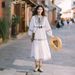 Cotton Linen Long Ethnic Style Lantern Sleeve Loose A-Line Tummy-Hiding Slimming Mid-Length Dress_ecoleips.com