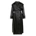 Women's Long PU Leather Trench Coat – Oversized Lapel Belted Jacket (Black Faux Leather Coat For Tall Frames)_ecoleips.com