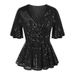Summer Women's Sequined Top V Neck Short Sleeve Slim Fit Sparkling Dress Casual Party Wear_ecoleips.com