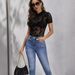 European And American Cross-border 2026 New Elegant Single-layer Mesh Small Stand-up Collar Flocking Print Short-sleeve_ecoleips.com