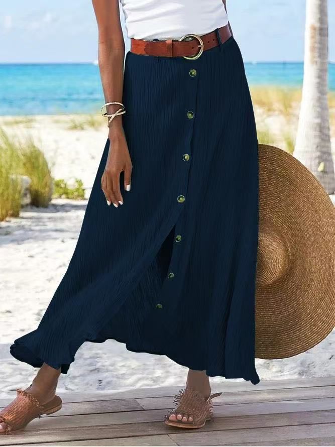Women's Clothing Summer Casual Skirt Slit A Line Hip Waist Long Skirt_ecoleips.com