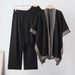 Women's Three Piece Set Cross Border Loose Turtleneck Pullover Knit Sweater Shawl Cape Coat Wide Leg Pants 26 Year_ecoleips.com