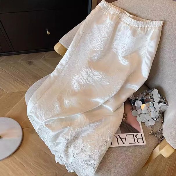 Women’s Clothing Lace Stitching Acetate Satin Skirt Women's Spring New High-grade Elegant All-match Gentle National Style Skirt_ecoleips.com