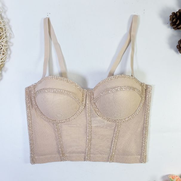 Women's Clothing Sexy Beaded Mesh Bra For Wearing Outside Body Shaping Fishbone Sling_ecoleips.com