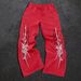 Women's High-Waisted Wide-Leg Trousers Adjustable Drawstring Casual Lightweight Y2K Printed With Pockets_ecoleips.com