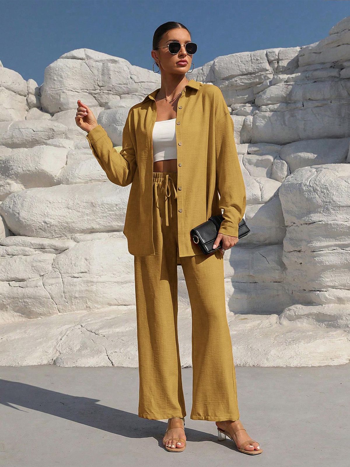 Women's plus Size Long Sleeve Cardigan Two Piece Set Casual Solid Color Loungewear Comfortable Knit Coordinated Outfit_ecoleips.com
