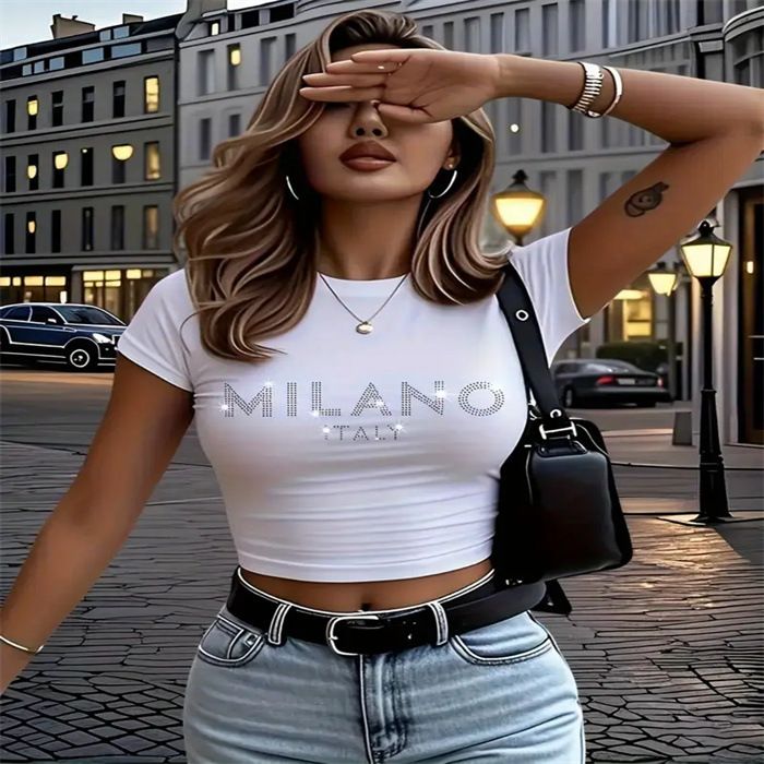 Women's Oversized Crop Top T-Shirt With Print, Comfortable Round Neck Short Sleeve Casual Tee For Streetwear And Daily Wear_ecoleips.com