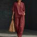 Women's Summer Casual Fashion Linen Two Piece Set V Neck Short Sleeved Wide Leg Pants European American Style Cross Border E Commerce 2026 New_ecoleips.com