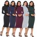 Women's Stretchy High-Neck Knit Dress – Slim Fit Long Sleeve Bodycon Sweater Dress For Fall & Winter (Wine Red, Grey, Black, Navy, Green, S-5xl)_ecoleips.com