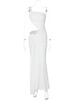 Hugcitar Women'S Fashion Sexy One Shoulder Strap Ruched Hollow Out Solid Maxi Dress Summer Casual Clothes Festival Party Club_ecoleips.com