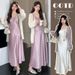 Autumn New Korean Fashion Maternity Dress With Strap Top And Cardigan Sweater 2-Piece Set_ecoleips.com