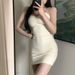 Women's Suspender Dress Sleeveless Low Cut Spring Summer Solid Color Dress Ruffled Hip Wrap Bodycon Dress Party Nightclub Dress_ecoleips.com