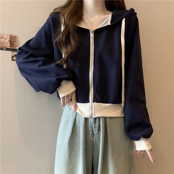 Foreign Trade Real Shot Cotton Hooded Drawstring Sweatshirt For Women, Spring And Autumn Thin Style, Stylish Loose Short_ecoleips.com